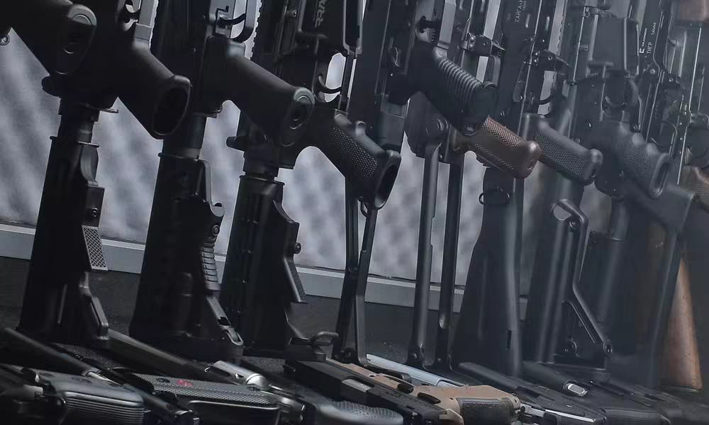 Rifles displayed at the Budapest downtown shooting range